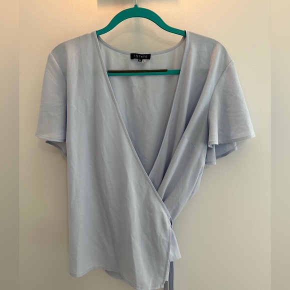 Blue Wrap Peplum Blouse - Picture 2 of 5